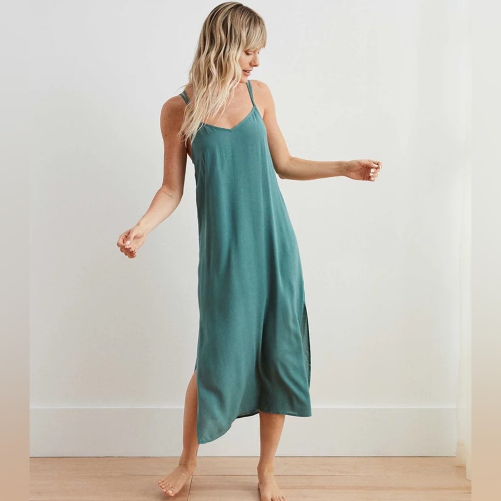 AERIE STRAPPY SLIP DRESS VIBRANT SAGE GREEN SMALL